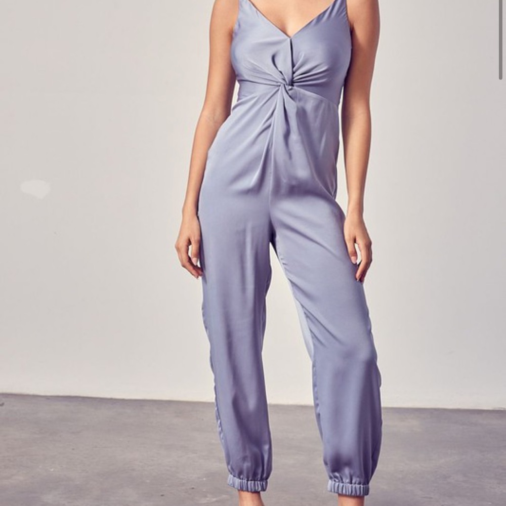 DO+BE Baby Blue Satin Jumpsuit
